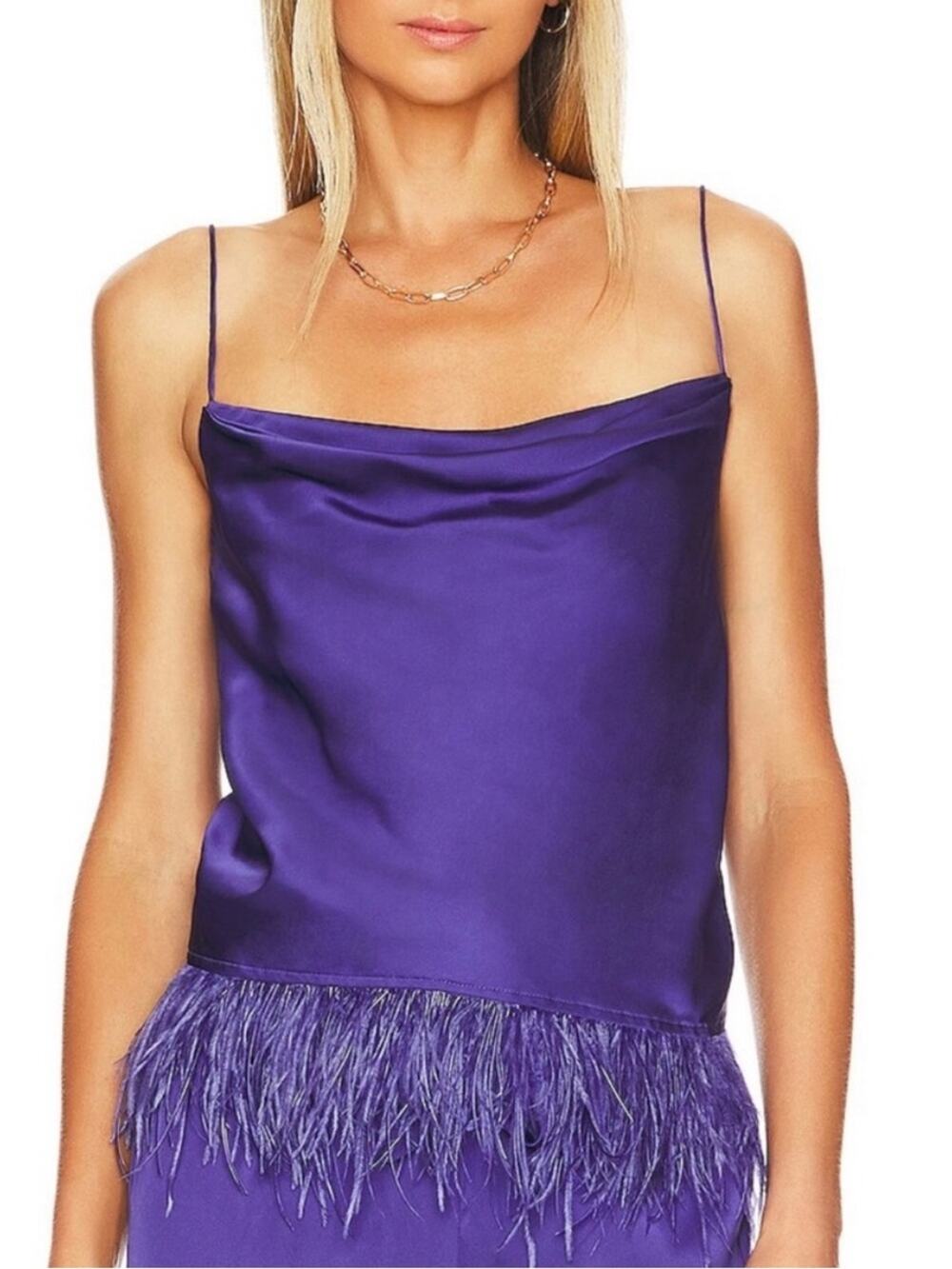 L’Academie NWOTS The Alix Purple Feather Trim Camisole Tank Blouse medium